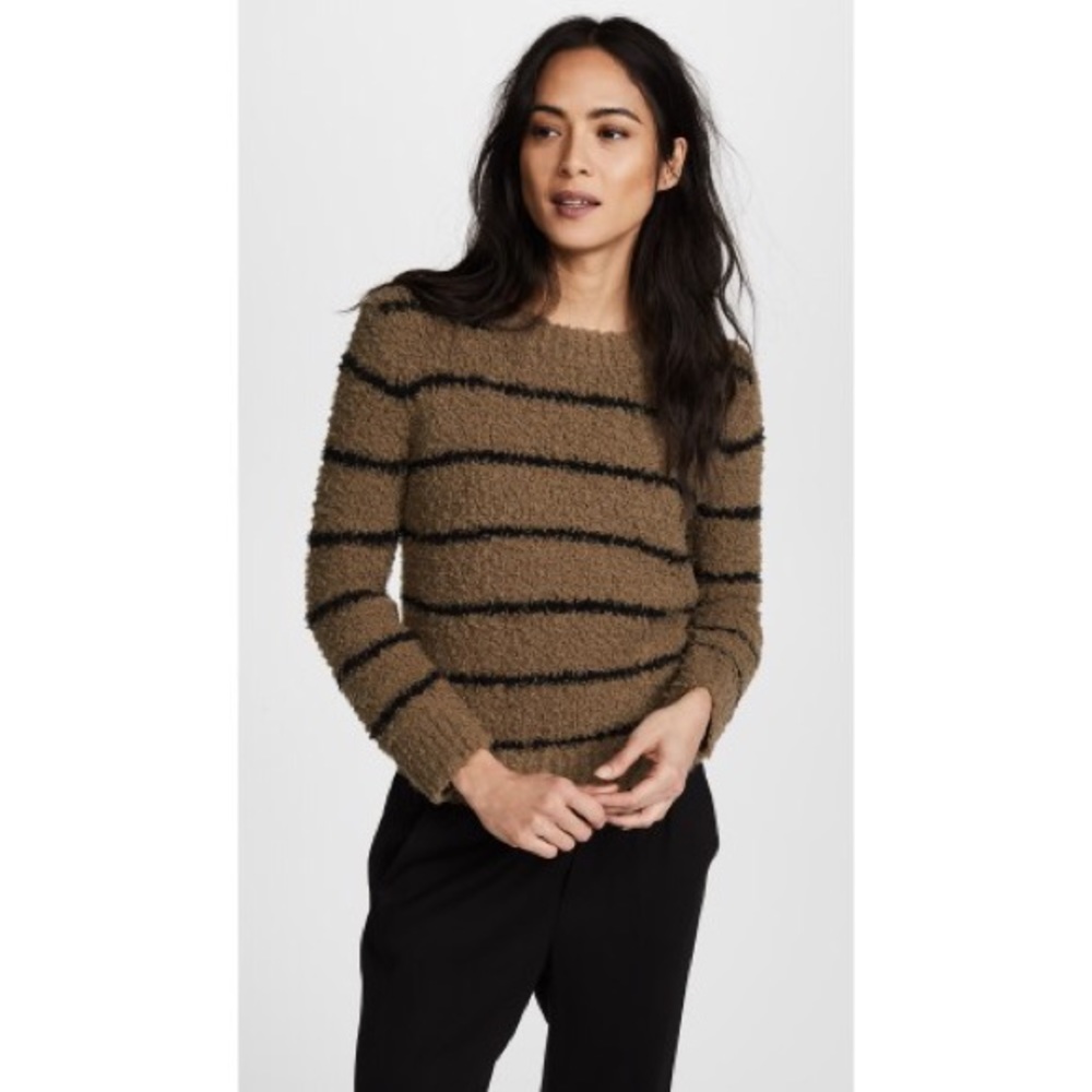 NWT Vince fuzzy olive and black striped sweater.